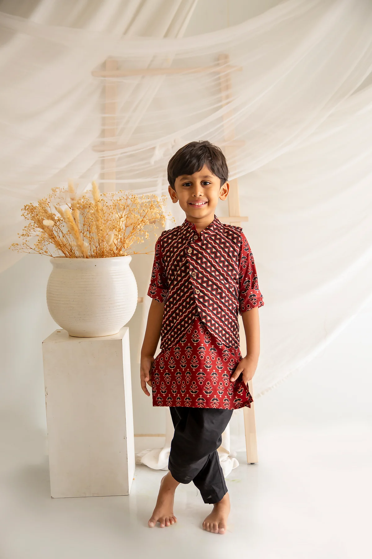 Crimson Ajrak Kurta Set